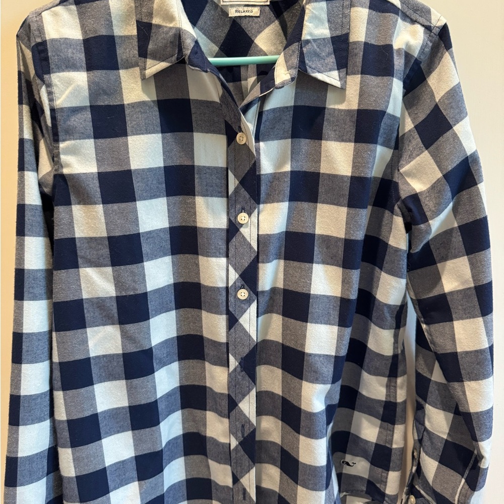 Vineyard Vines Navy and Light Blue checkered Shirt